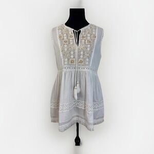 Maliparmi Women's Beaded Cotton White Sleeveless S 6 $329 tunic BOHO Embroidered